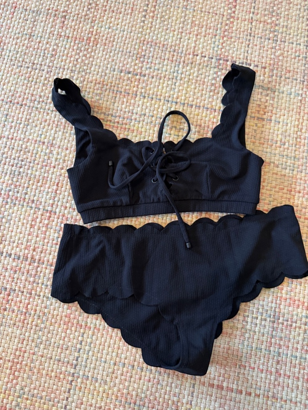 Marysia Swim Black Scalloped Ribbed Bikini Set